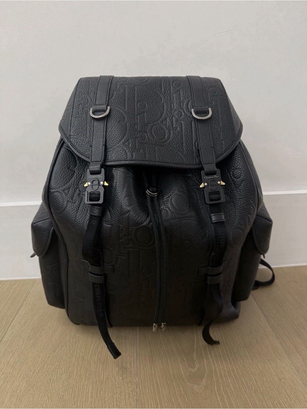Dior Hit the Road Black Embossed Leather Men's Backpack